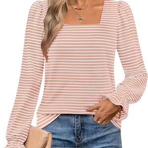 Pink and White Fitted Puff Sleeve Top